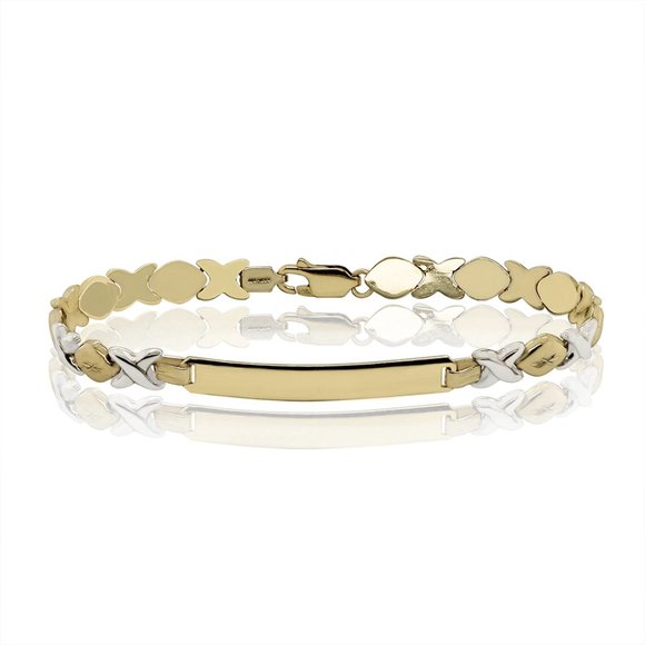 Woman's Hugs And Kisses ID Bracelet 14K Two Tone Gold - Picture 1 of 3